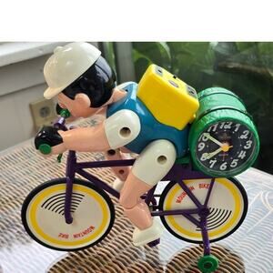 Vintage 90's Linden Animated Mountain Biker Alarm Clock Bicycle Cyclist